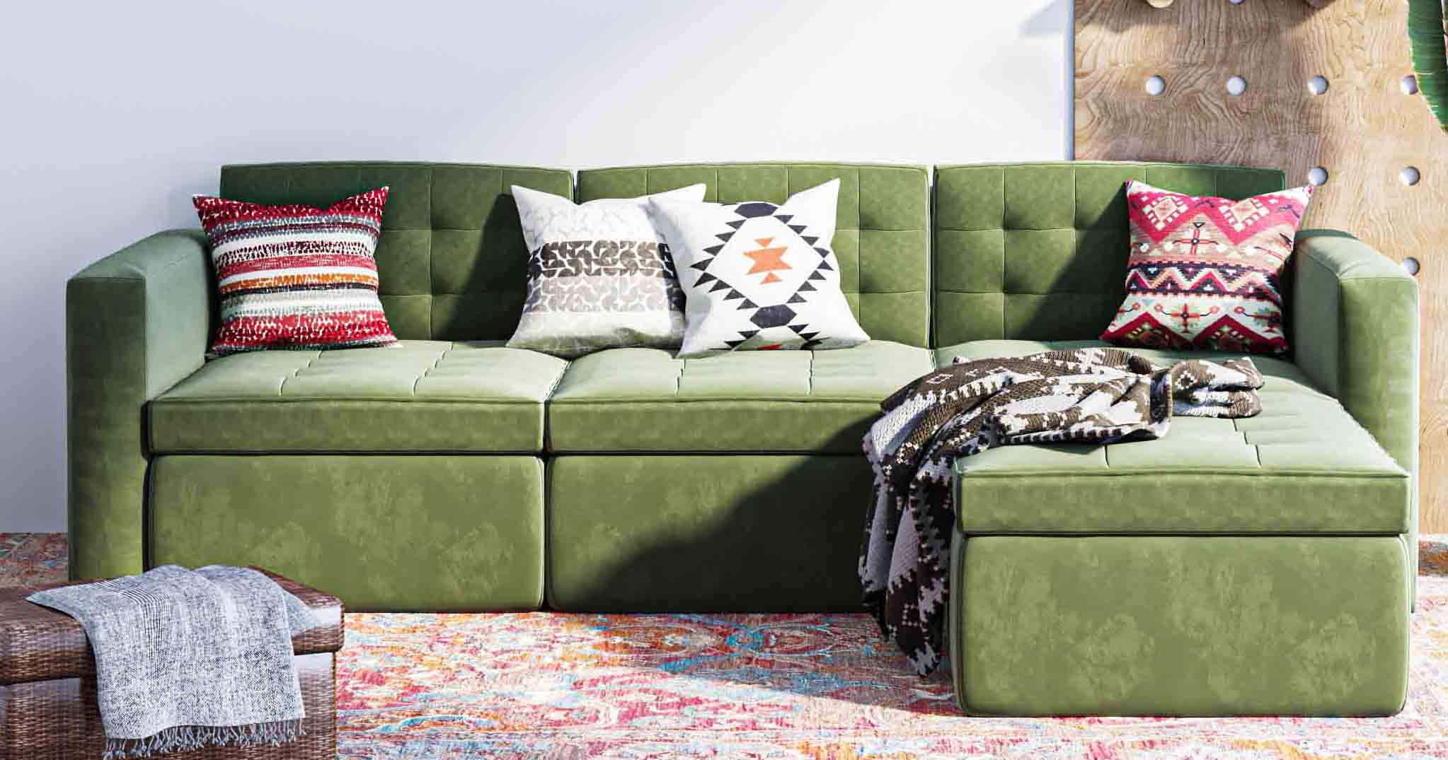 Green L-Shape Sofa 0