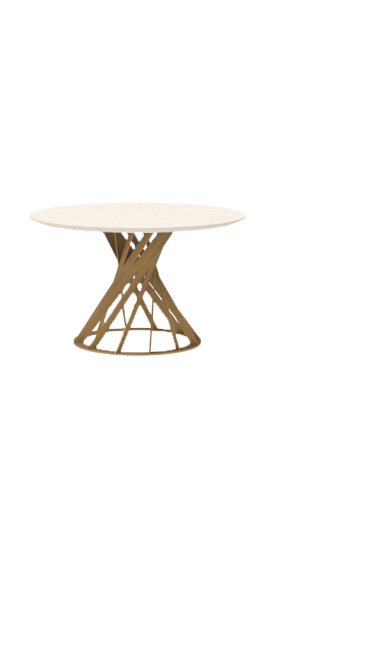 Twist Round Dining Table With White Marble Top Metal Base 0