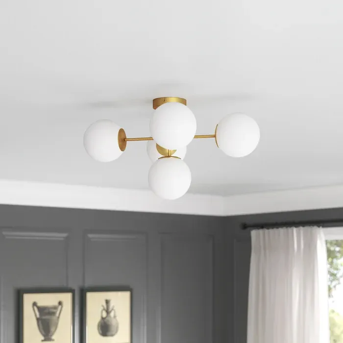 Modern Steel Ceiling Lamp With 5 Opal Globes Gold - YL727 1