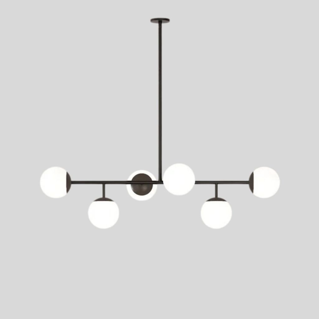 Modern Ceiling Lamp in Matte Black With 6 Opal Glass Globes - YL734 0