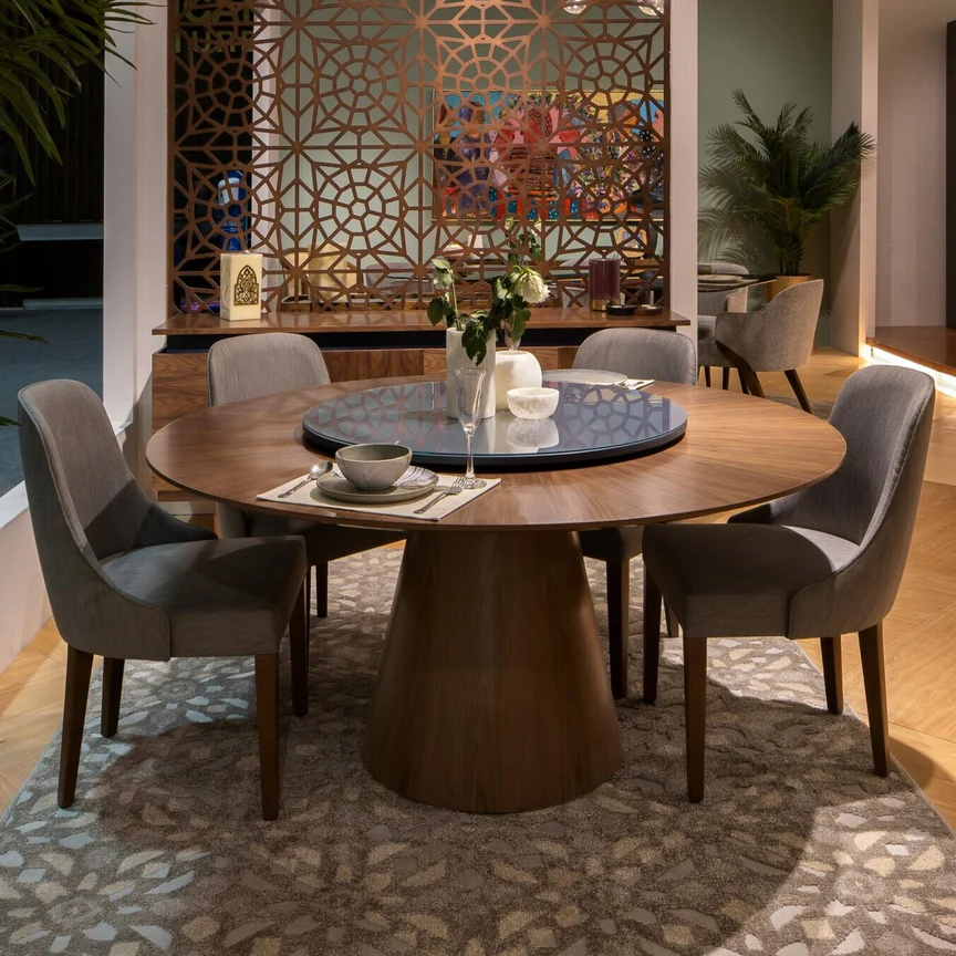 طاولة طعام أوربيت دائرية بتشطيب قشرة الجوز 3