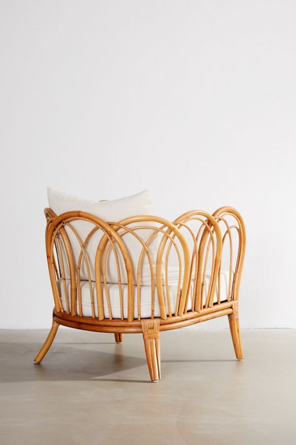 Curved Bamboo Armchair With Natural Frame and Cushions 1