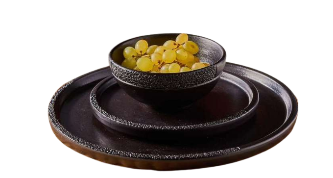 Ashes Plate Set Black With Half Hammered Edge - 3 Pieces 0