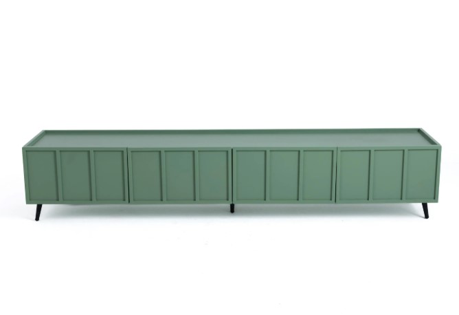 Carril Wooden TV Unit – 4 Hinged Doors - Steel Legs - Green 0