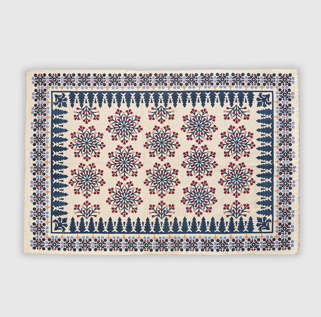 Fustat Handwoven Cotton Rug – Floral Heritage Design 0