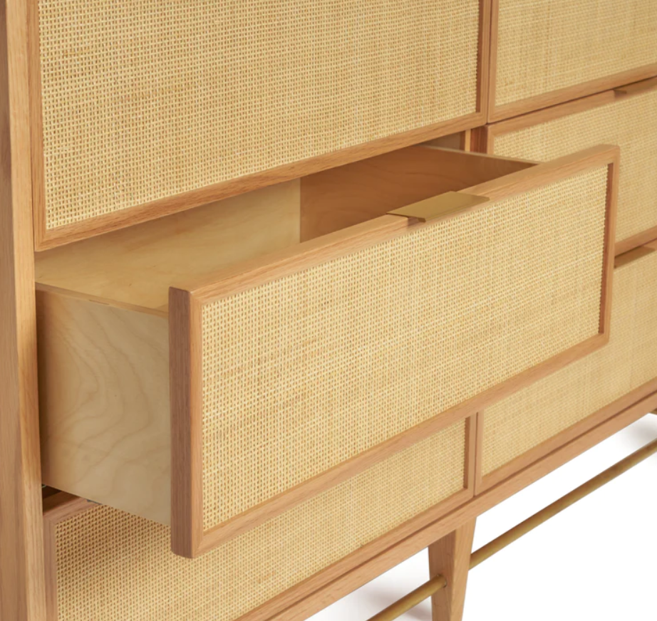 Cane and Oak Dresser Of 6 Spacious Drawers 1