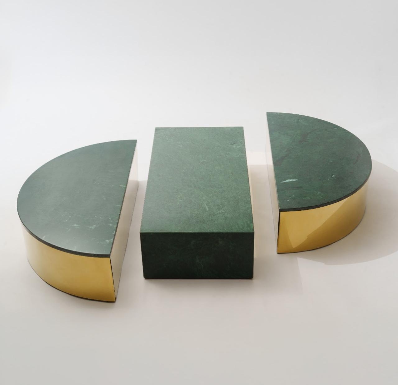 Marble Blocks Coffee Table With Gold Corners - Green Marble 0