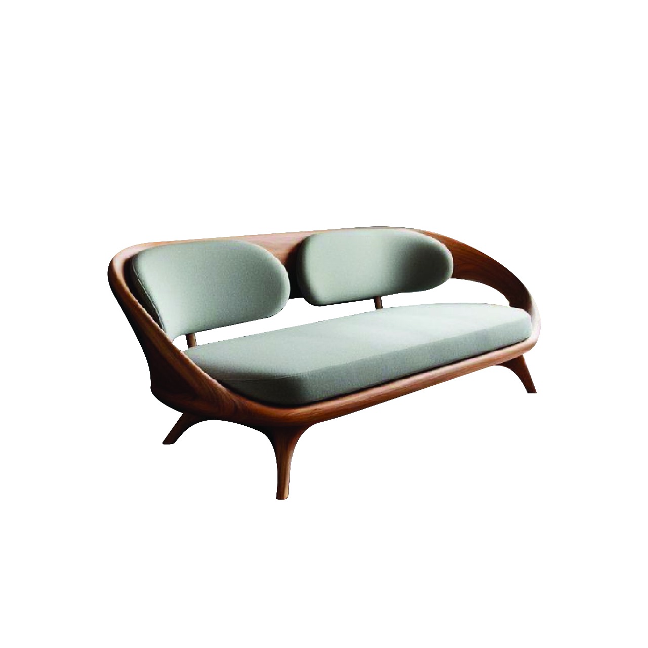 Curved Wood Frame Sofa With a Sculptural Design 0