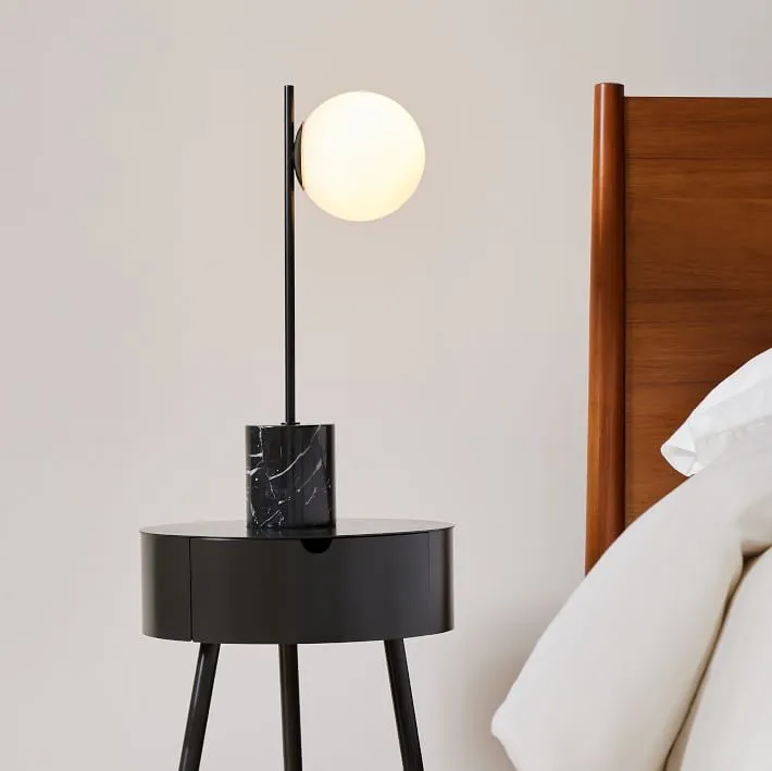 Modern Black Table Lamp With Marble Base and Opal Globe - YL747 1