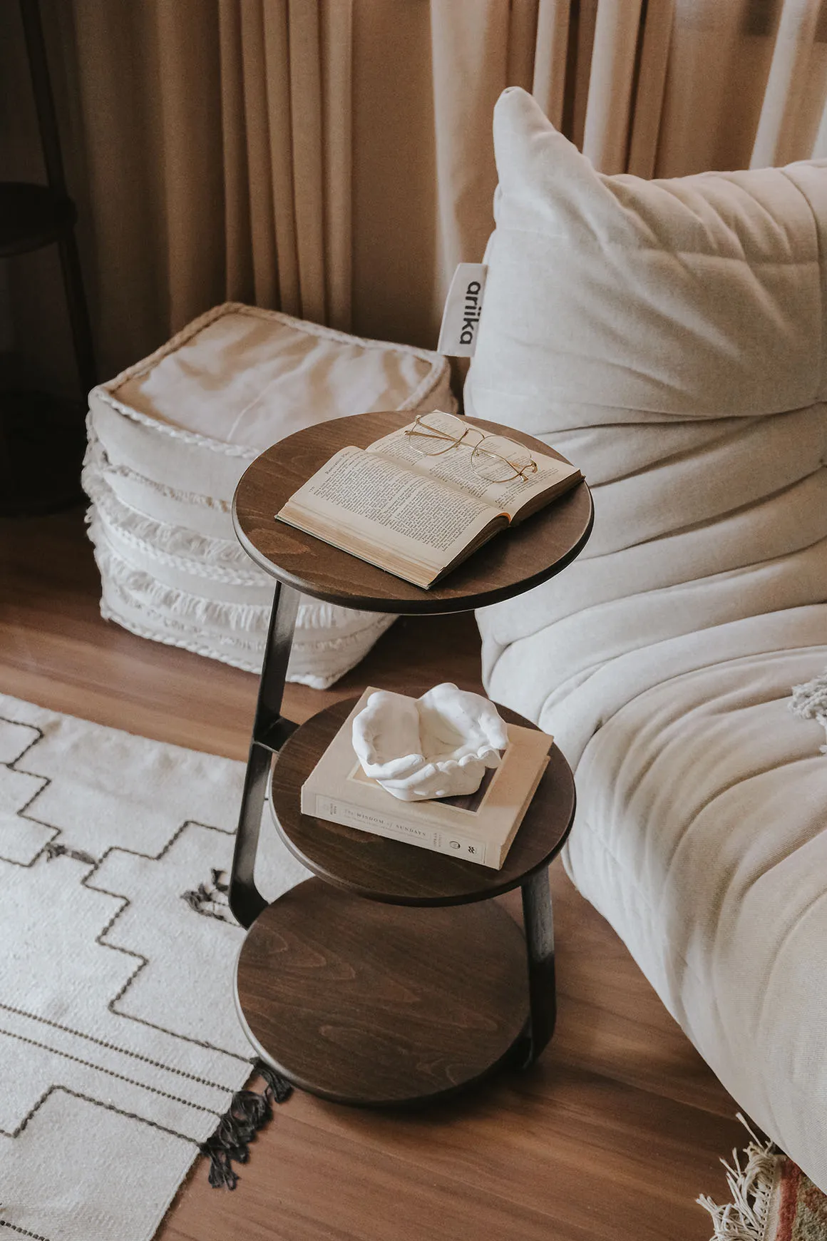 Menara Side Table - 3 Levels - Natural Beech & Metal Frame 1