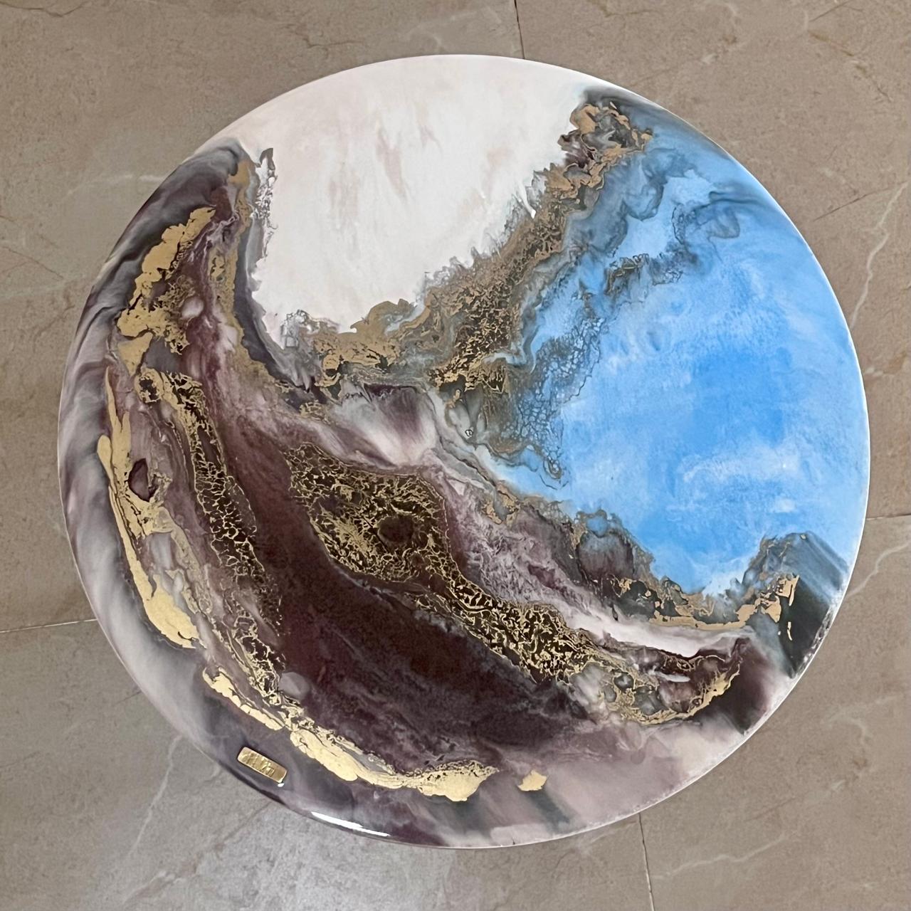 Light Blue & Maroon Center Tables – Set of 2 2