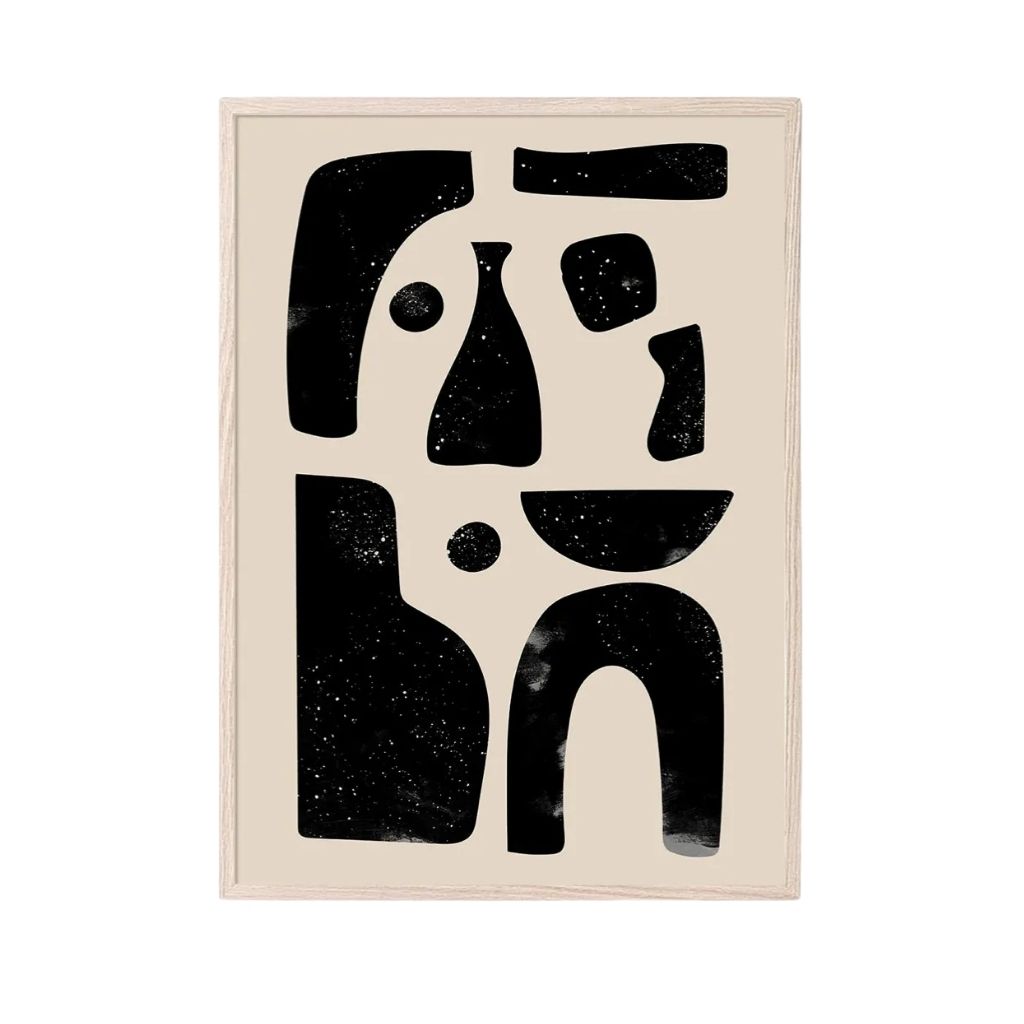 Abstract Printed Wall Art Black & Beige With Wooden Frame 0