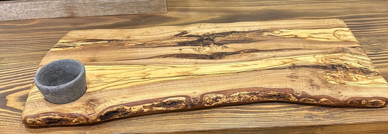 olive wood board with marble bowl 0