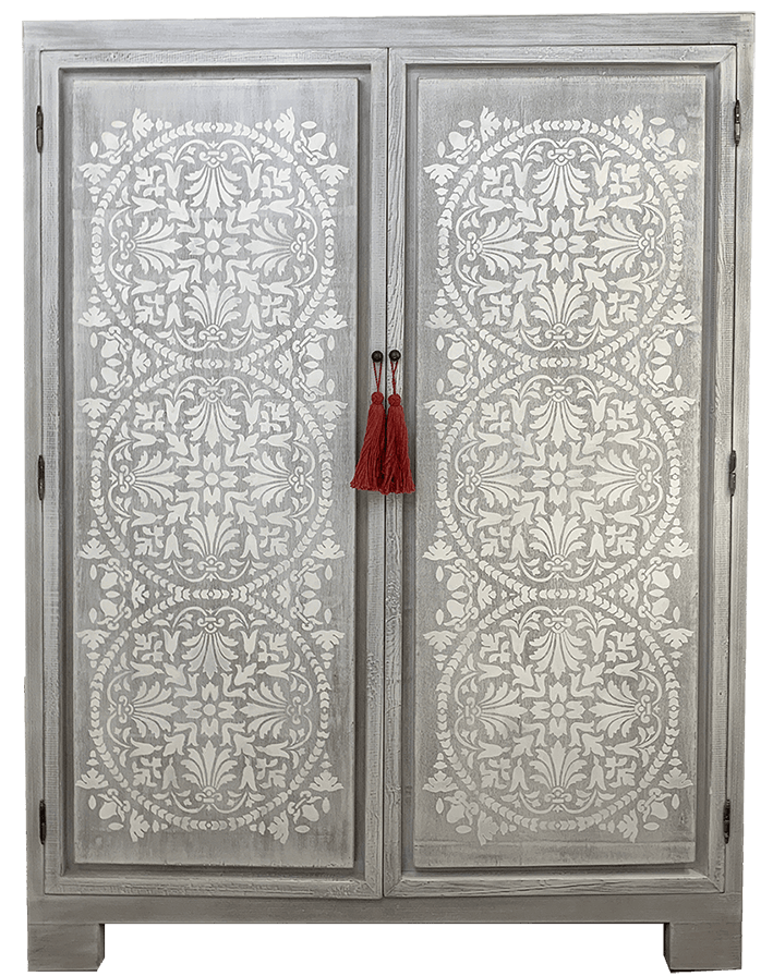 Elegant Wardrobe with Printed Design & Tassel Handles 0