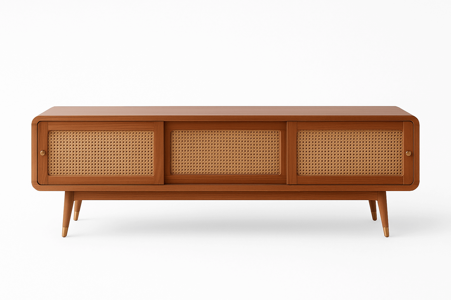 Elegant Trozo Wood TV Unit – Natural Finish and Cane Details 0