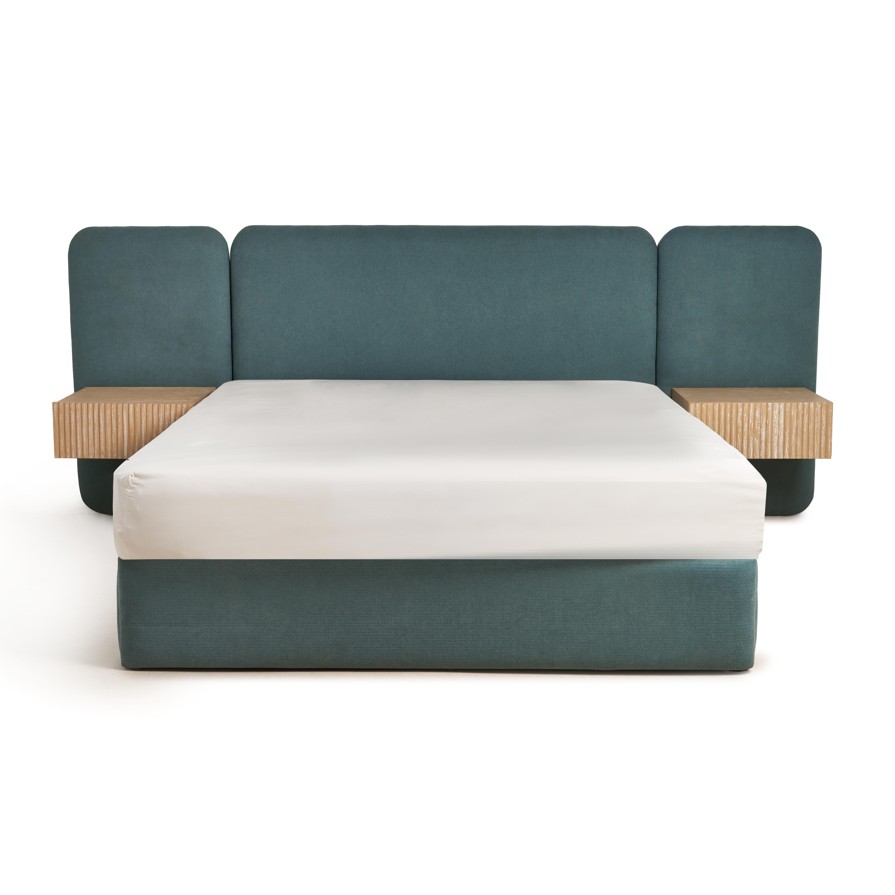 Modern Upholstered Bed with Wall-Mounted Panels 0