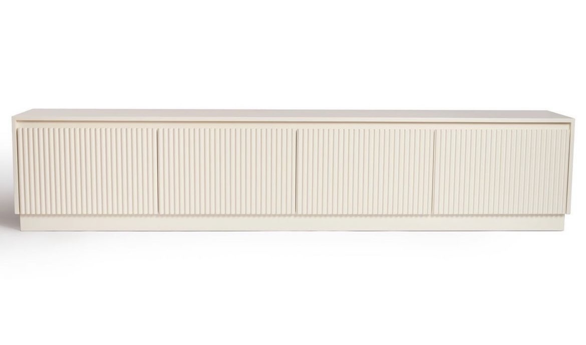 Fluted Off-White Lacquered TV Unit With Four Drawers 0