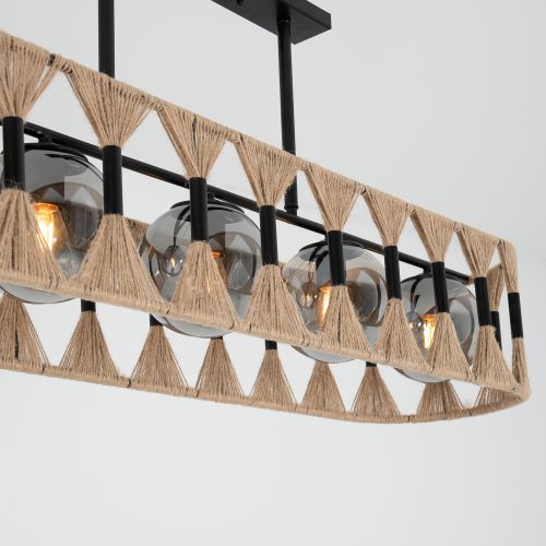 Large Rectangular Jute & Glass Pendant Lamp TA_BU_007 1