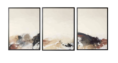 Abstract Black and Brown Printed Artwork With Wooden Frame - Set of 3 0