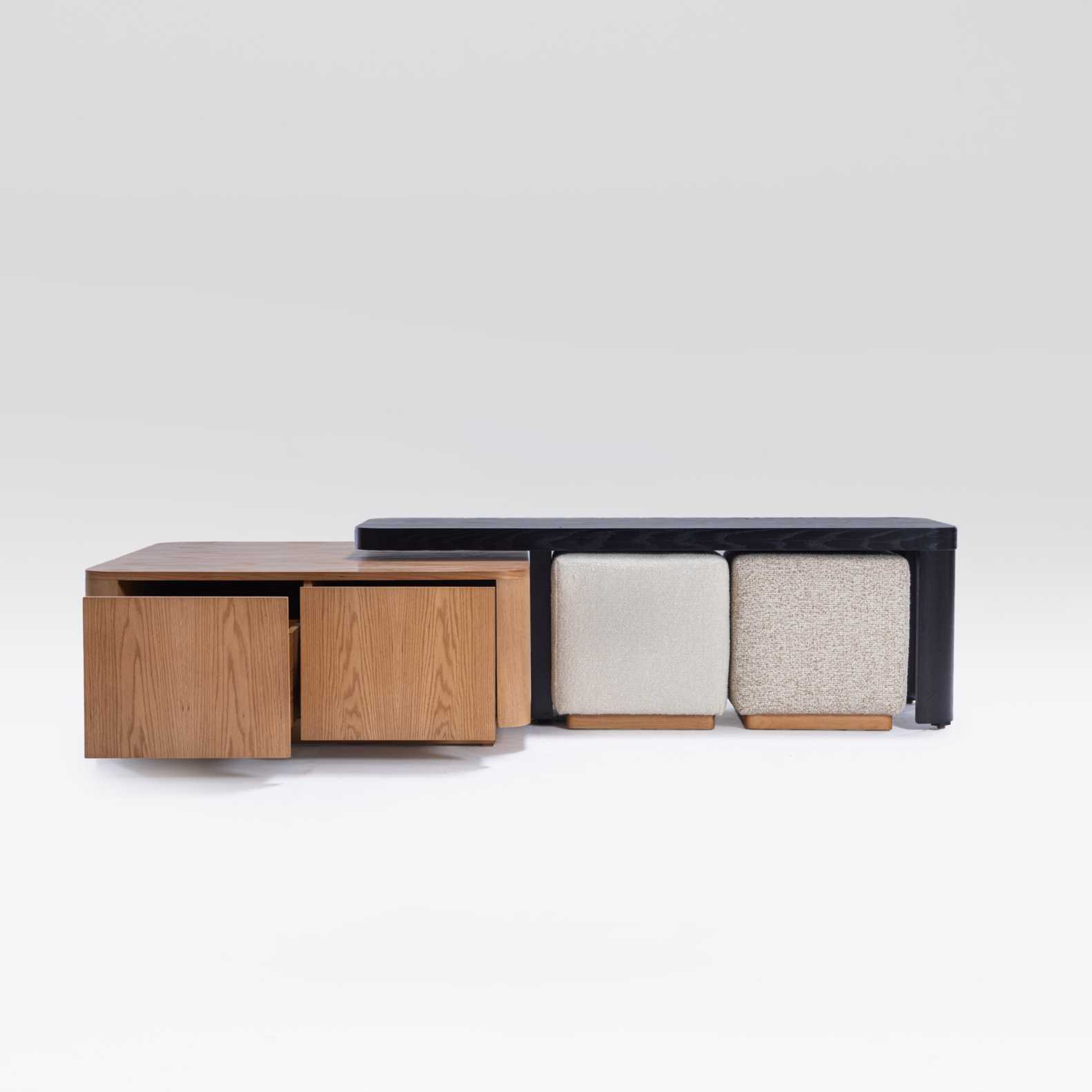 Mellow Coffee Table with Hidden Storage & 2 Poufs 3