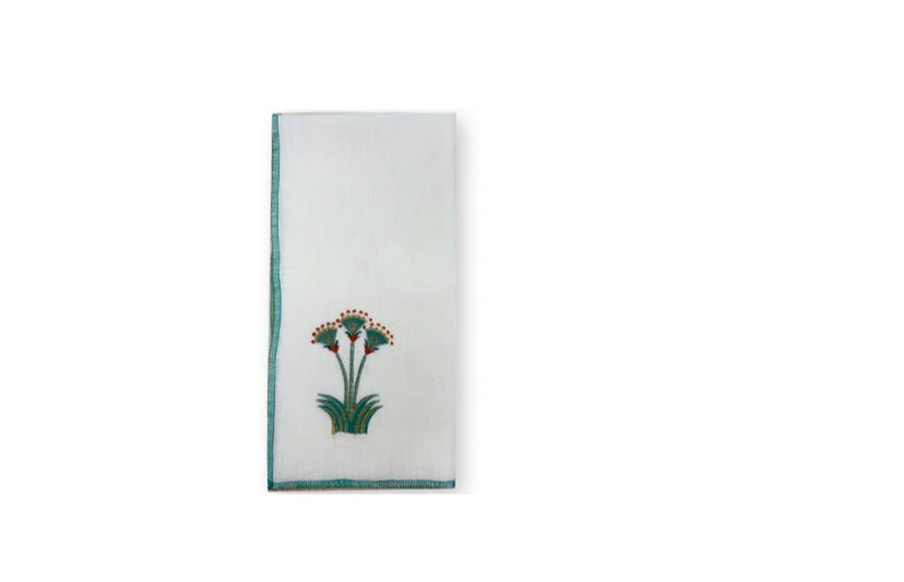 6 Napkin Linen Ecru Nile Lotus Aqua 0