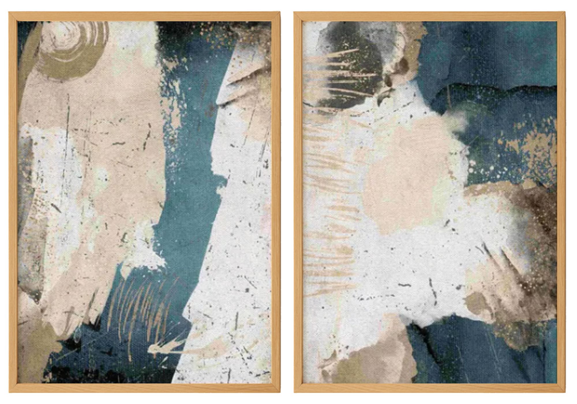 Set of 2 Abstract Blue & beige 0