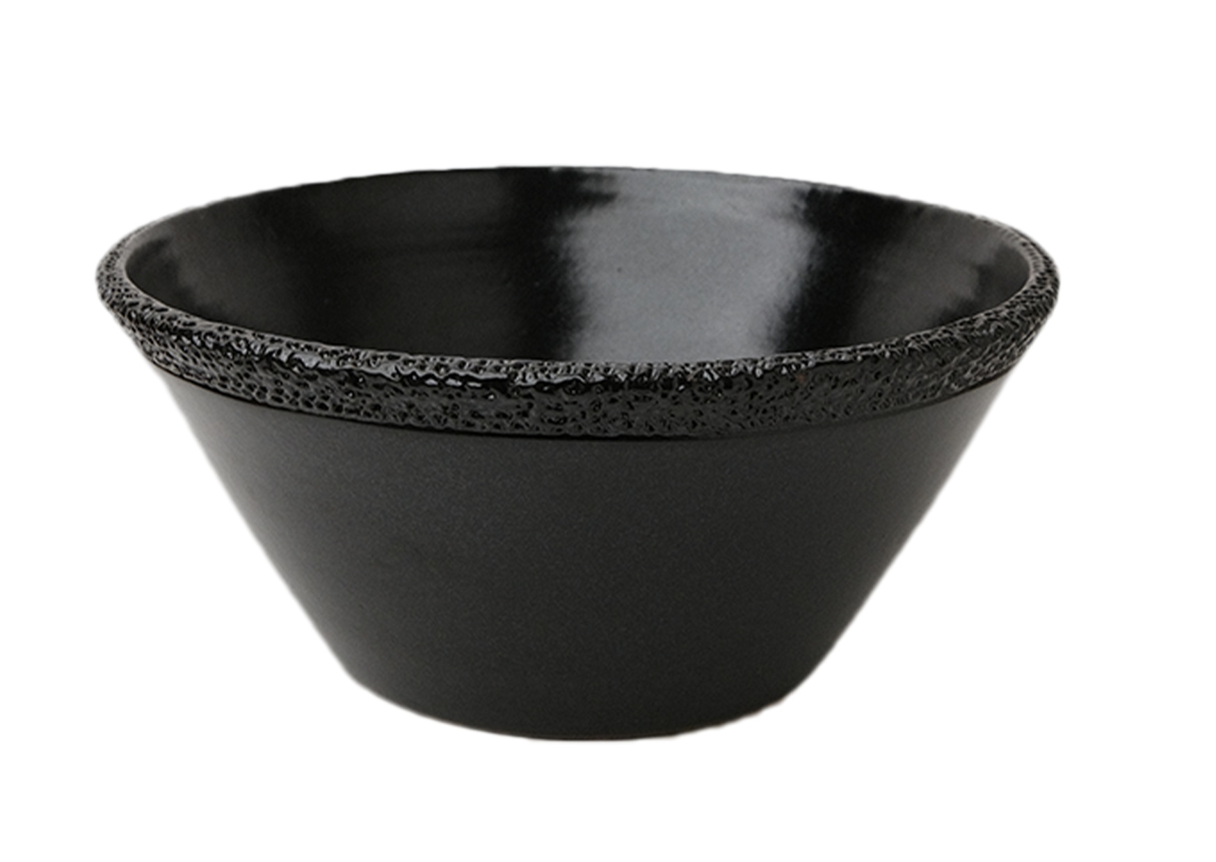 Ashes Deep Large Salad Bowl Half Hammered Edge Black 0