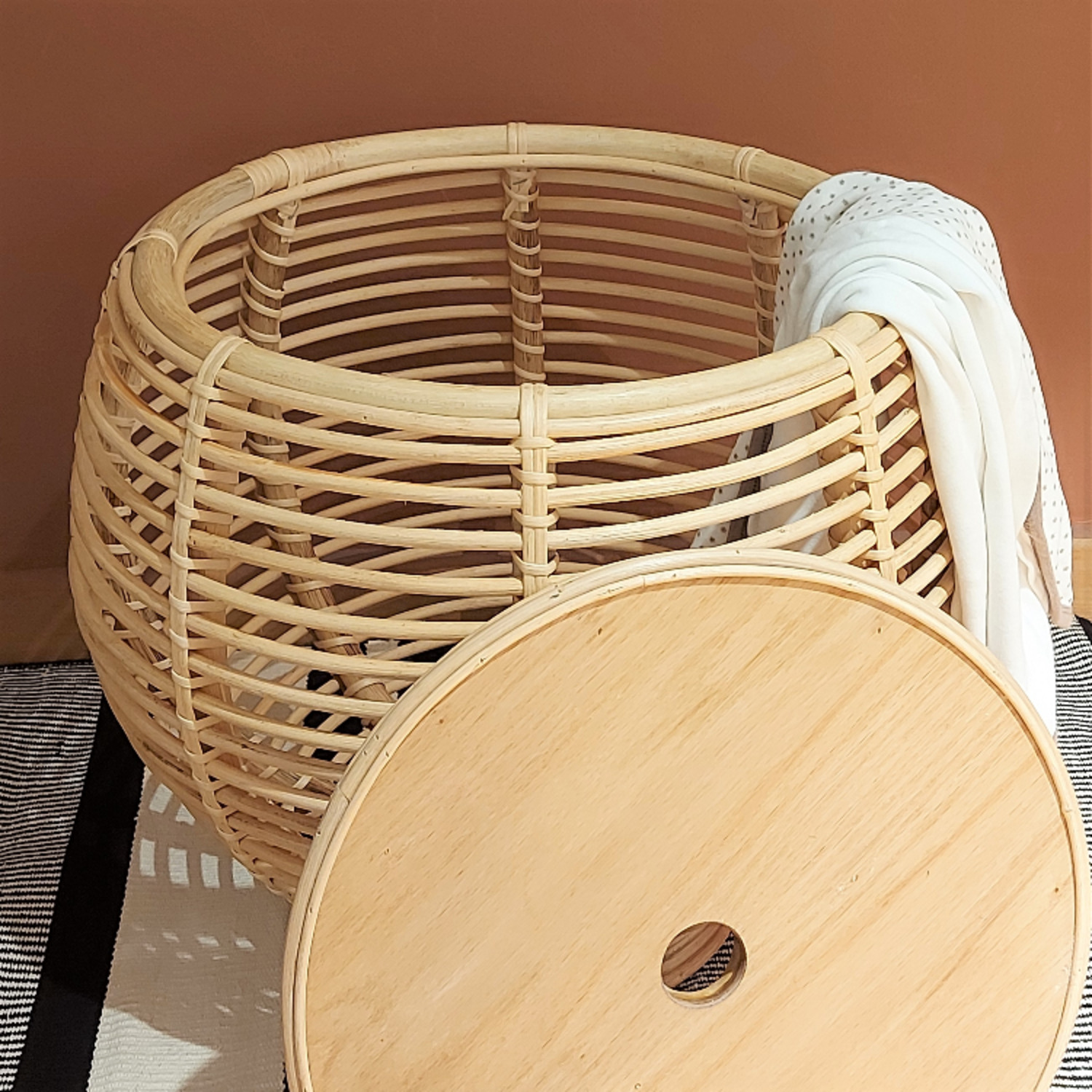 Moliba Side Table / Storage Basket - Wooden Lid Top 1