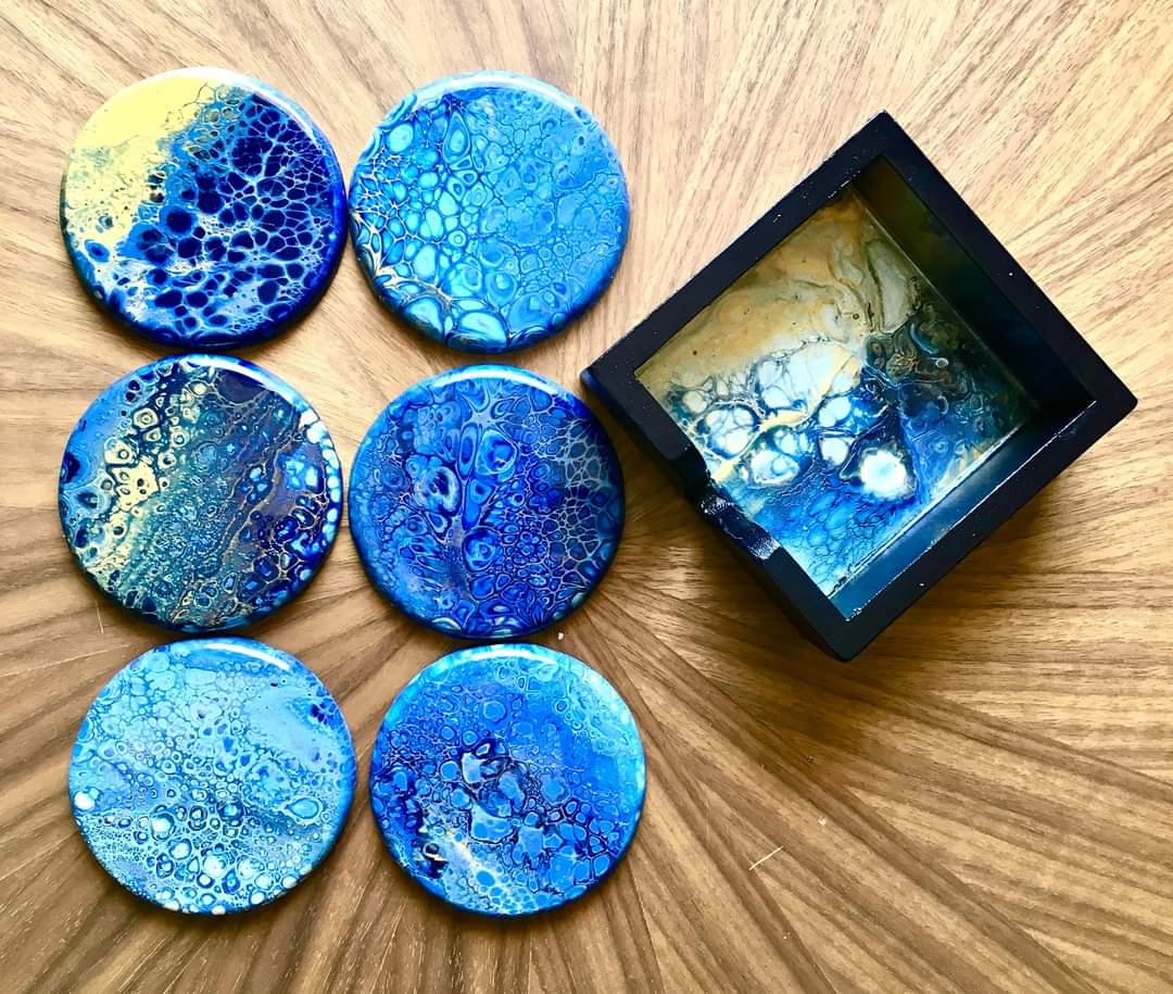 Acrylic pouring Tea coaster set 7