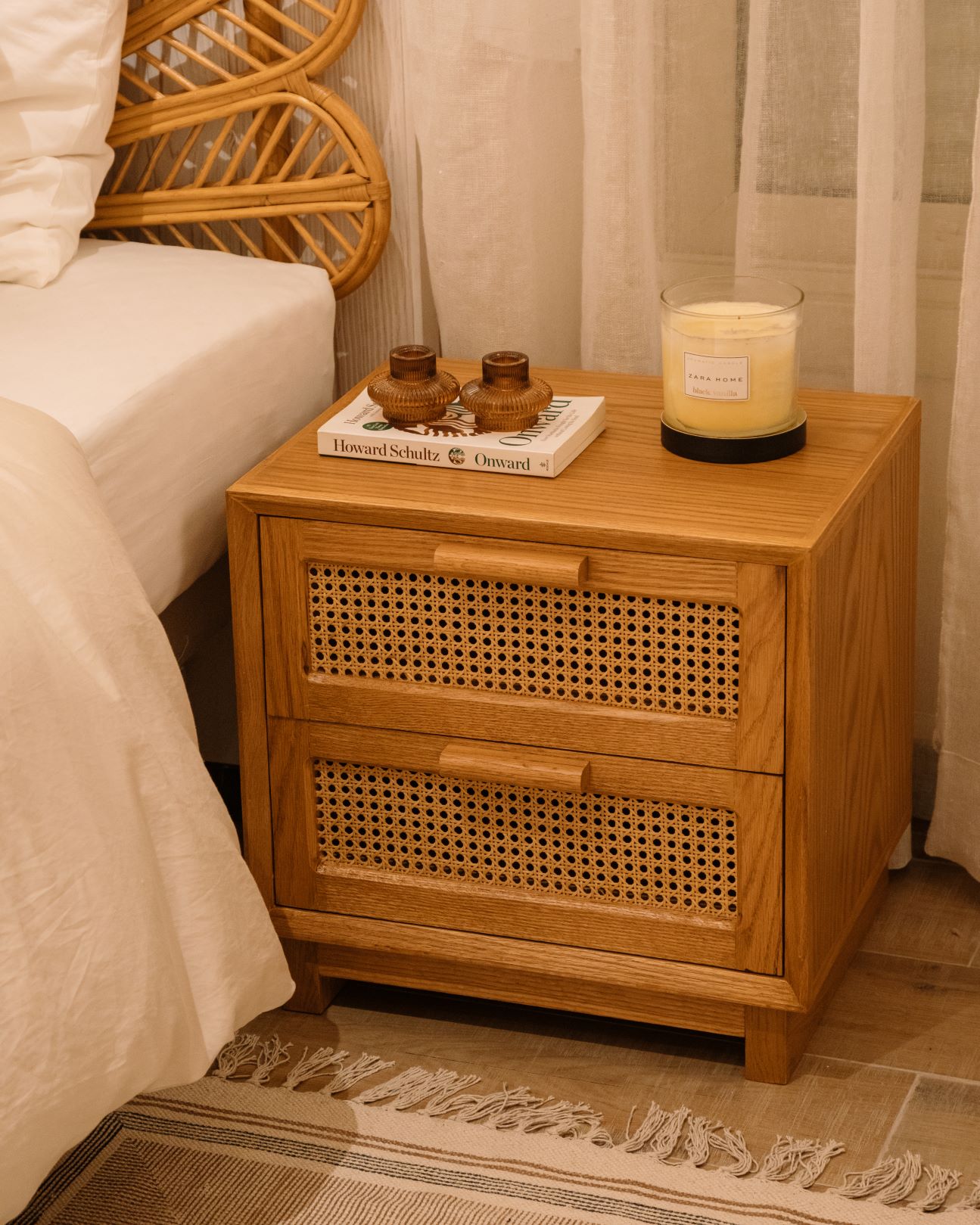 Nora Bedside Table With 2 Cane Front Drawers 0
