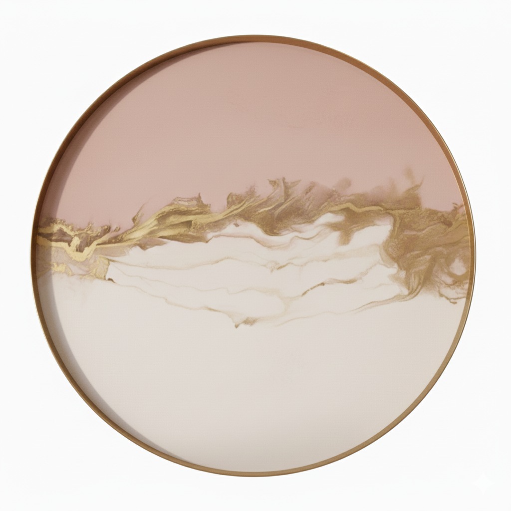 Rose & White Epoxy Side Table – Gold Frame 1