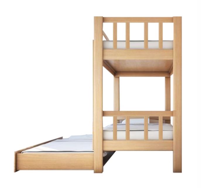 Beech Bunk Bed With Vertical Rails And Pull-Out Bed 0