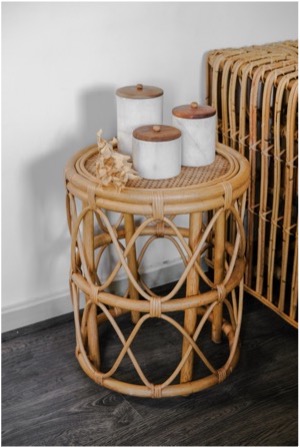 Bamboo + cané side table 0