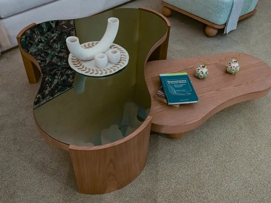 Dunes Coffee Table - Two Levels - Beech Wood - Glass Top 4