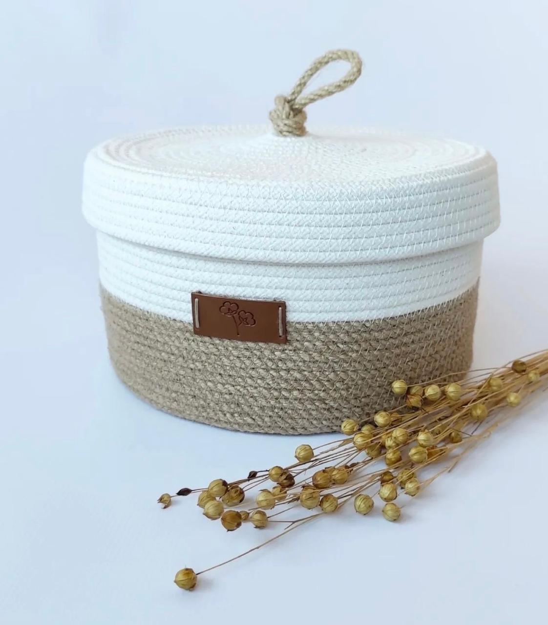 Jodi Woven Jute basket with white lid 0