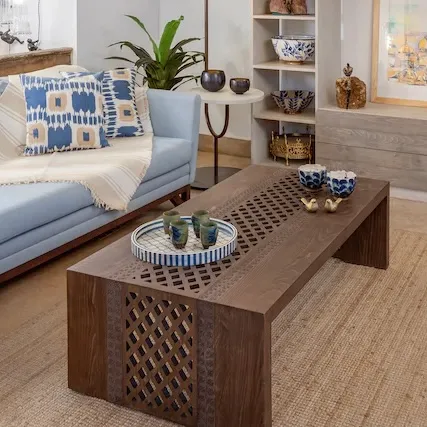 Atom Wooden Coffee Table With Intricate Openwork Detailing 1