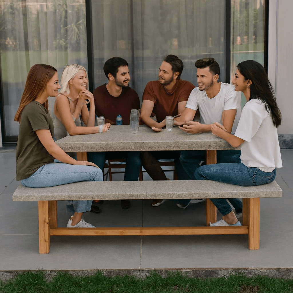 Bella Solid Oak Wood Dining Set With Concrete Top 1