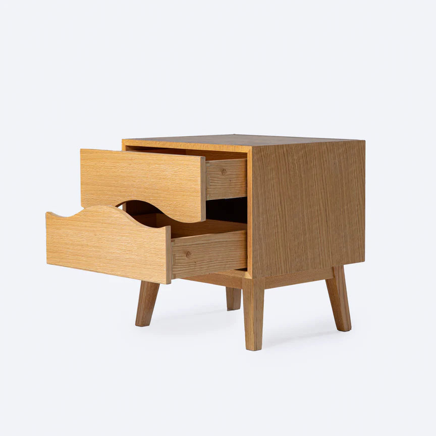 Tide Nightstand - Oak Wood - Push-To-Open Drawers 1