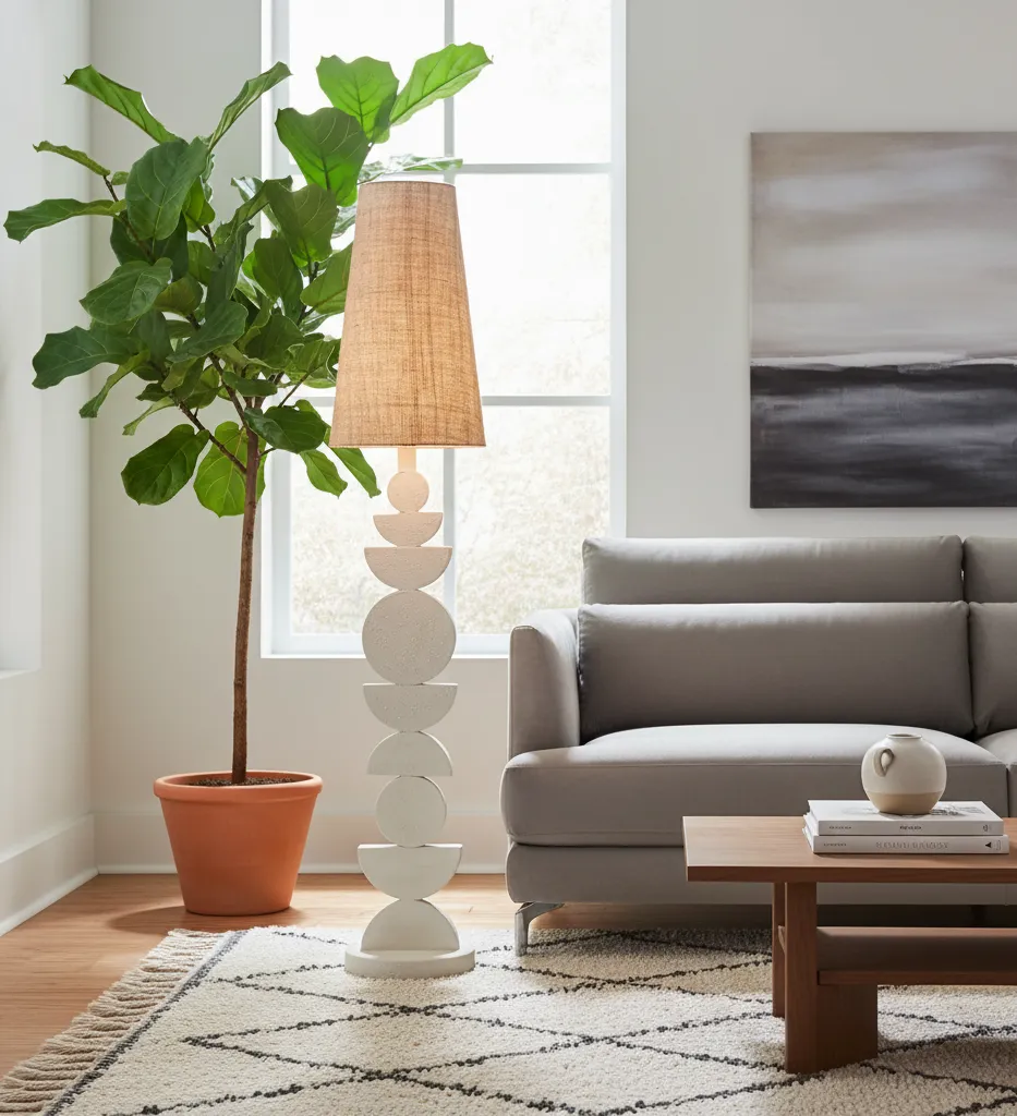 Steel & Wooden White Shape Floor Lamp With Fabric Shade - YL-FL-655N-1L 1