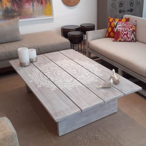 Mandella Coffee Table - Printed Top With Wooden Structure 0
