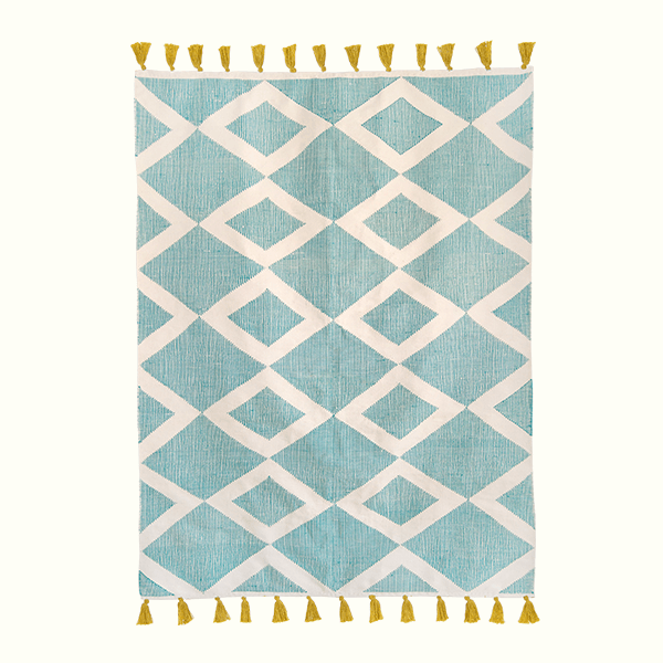 Riptide Handwoven Cotton Rug – Diamond Geometric Design With Tassels 0