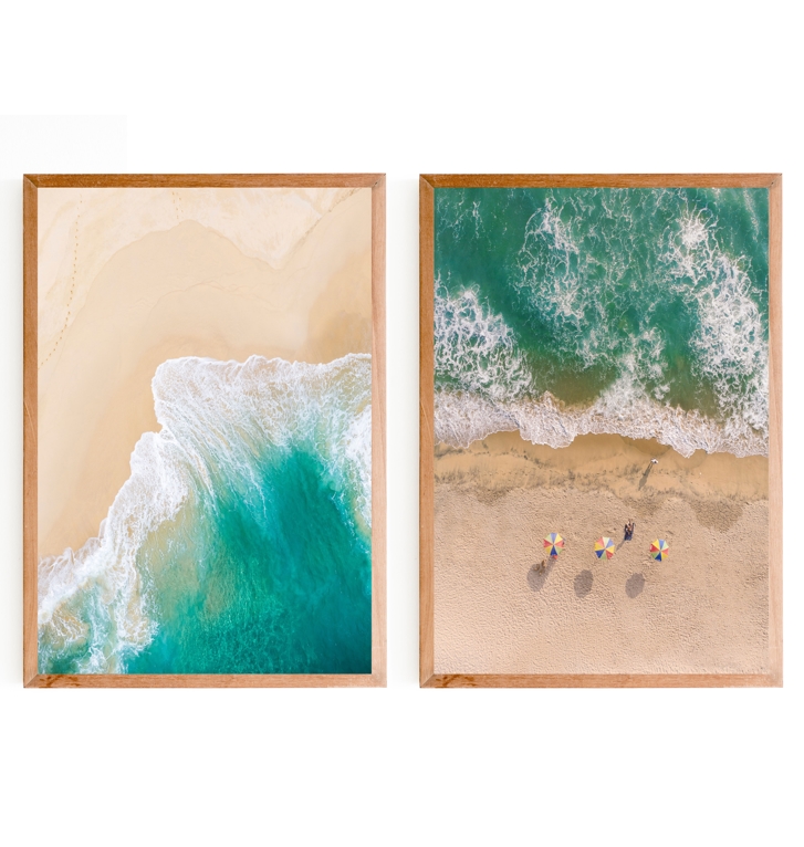 2 Ocean Shore Printed Artwork With Wooden Frame 0