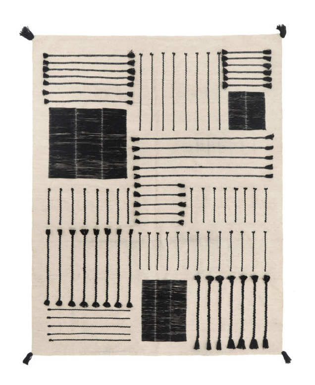 Black & White Sediments Handwoven Wool Rug with Cotton Base 0