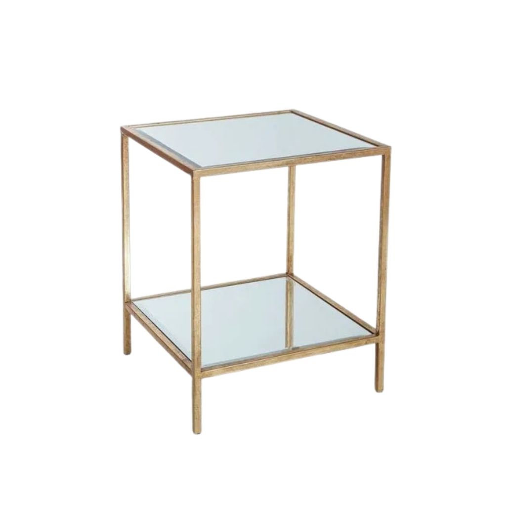 Alora Side Table - Glass Tops - Gold Metal - 2 Levels 0
