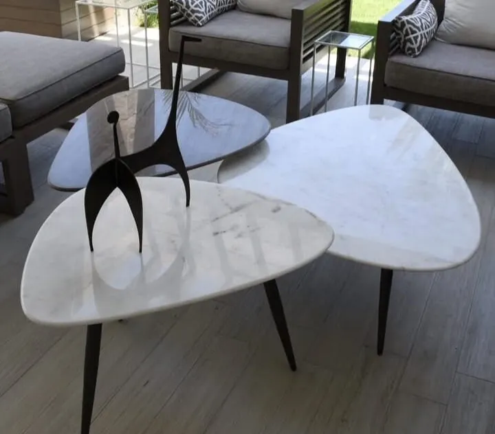 Set of Freeform Coffee Tables - Marble Top & Metal Base 2