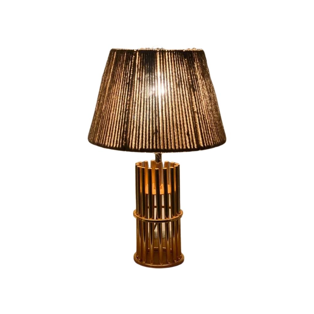 Burlap Table Lamp - Jute Shade and Stylish Gold Rod Base - TBM04 0