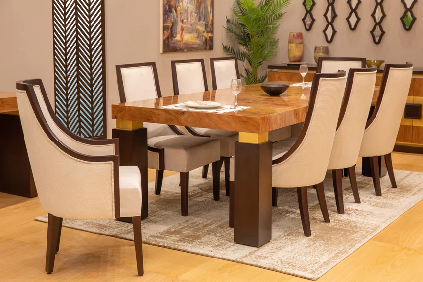 Reflection Beech Wood With Burl Veneer Dining Table With Gold Leaf Accents 4