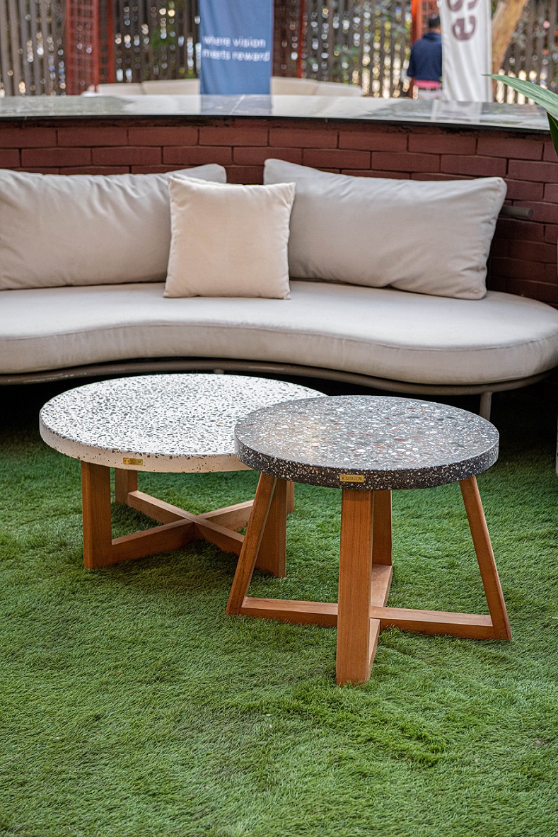 Babi Coffee Table -  Cast Stone Top and Solid Wood Base 0