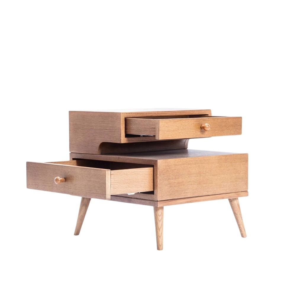 Lego Oak & Beech Wood Nightstand With 2 Drawers 1