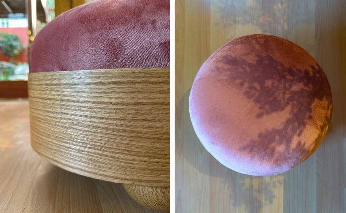Bonba Pouf - Upholstered Seat With Carved Wooden Base 3